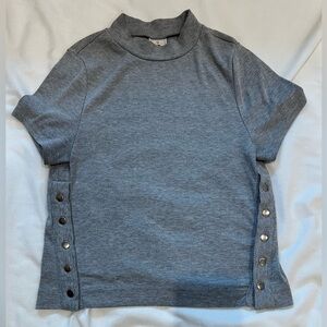 We The Free Gray High Neck Short Sleeve Tee With Side Button Accents Size L